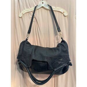 VTG Anna Corinna Black Leather Mid City Large Fold Over Tote Satchel